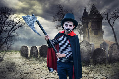 Halloween Backdrop Halloween Cemetery Photo Backdrop for Party Photography 7x5ft Pumpkin Graveyard Scary Haunted House Tombstone Background Kids Adults Birthday Party Studio Props - size: 7x5ft