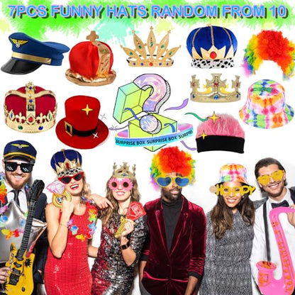 Bulk Opulent Photo Booth Props Set for Adult, Novelty Funny Hats and Glasses, Colorful Wig, Inflatable, Phtot Booth Props Kit for Graduation, Wedding, Birthday, Bachelorette and All Occasions