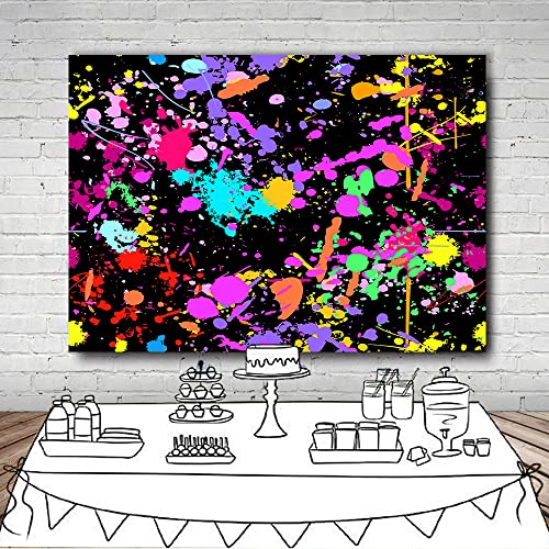 5X3FT Neon Graffiti Birthday Backdrop Retro Hip Hop Background 80s 90s Party Photography Background Dark Glow Splatter Birthday Party Decorations CEM123A - size: 5X3FT