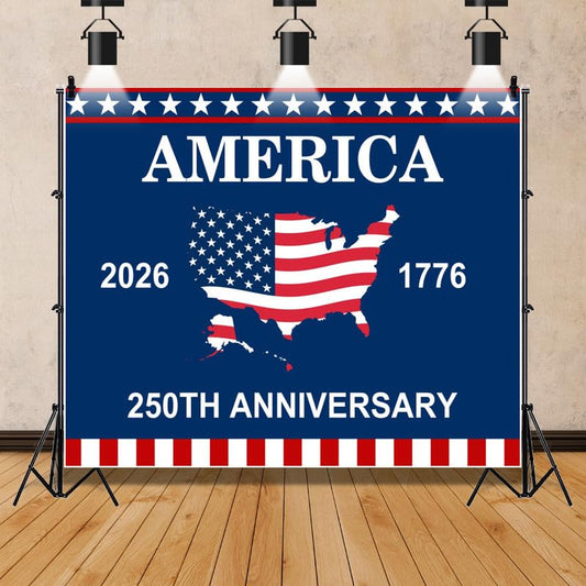 4th of July Backdrop Decorations 250th Anniversary USA Flag Patriotic Backdrop 10x8ft Banner Independence Day Photography Background Theme Party Decorations Supplies Photo Studio Props - color: Dark Blue, size: 10x8ft