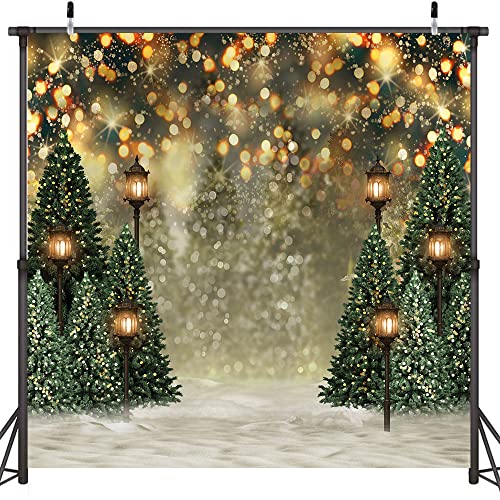 Mocsicka 8x8ft Christmas Tree Backdrop for Photography Glitter Bokeh Christmas Snow Photo Background for Wall Winter Family Xmas Holiday Party Decorations Photo Booth Props - size: 8x8ft