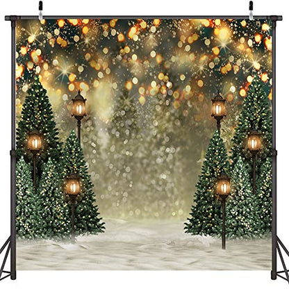 Mocsicka 8x8ft Christmas Tree Backdrop for Photography Glitter Bokeh Christmas Snow Photo Background for Wall Winter Family Xmas Holiday Party Decorations Photo Booth Props - size: 8x8ft