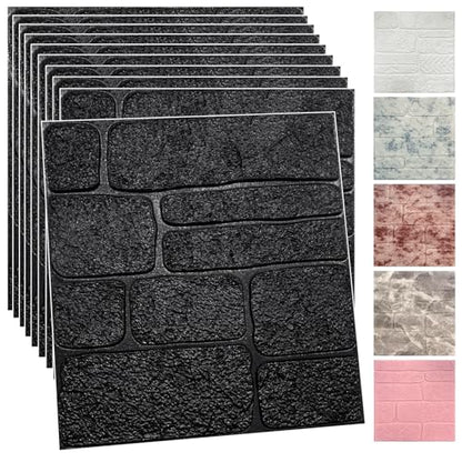 YU LI 3DH 3D Wall Panels Peel and Stick Faux Stone Wall Panel Black 20-Pack Faux Brick Self-Adhesive Wallpaper 3D Foam Brick Wallpaper - color: All black, size: 20PCS