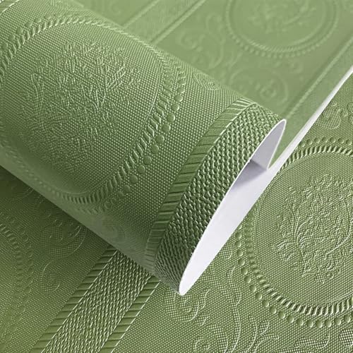 JiffDiff Wallpaper Peel and Stick Textured,3D Embossed Wall Paper Stick on Wallpaper Modern Waterproof Self Adhesive Contact Paper(17.3" x 1200",Green) - color: Green, size: 17.3" x 1200"