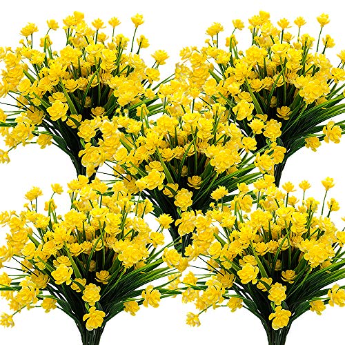 Grunyia Artificial Flowers Outdoor UV Resistant Fake Plants Indoor Outside Hanging Planter Home Garden Decor, 10 Bundles (Yellow) - color: Yellow-daffodil