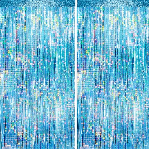 4 Packs Blue Foil Fringe Curtain, Light Blue Glitter Metallic Tinsel Backdrop for Birthday, Wedding, Baby Shower, Bachelorette, Ocean, Princess Party Decorations Supplies - color: Light Blue