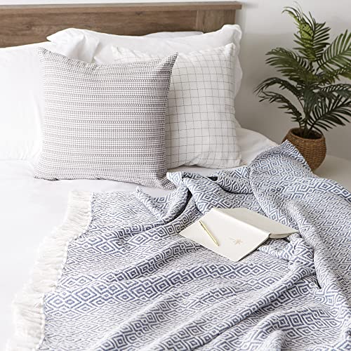 DII Rustic Farmhouse Double Diamond Woven Throw, 50x60, Stonewash Blue - color: Stonewash Blue
