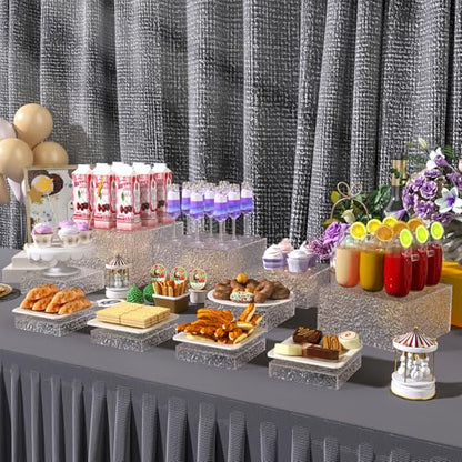 Buffet Risers, Food Display Risers for Party, White Acrylic Risers Display Stand for Buffet Table, Catering Displays for Dessert, Cube Box Nesting Riser with Hollow Bottoms (5"x6"x7"x8"x9"x10" 6PCS Water Ripple) - color: 5"x6"x7"x8"x9"x10" 6PCS Water Ripp