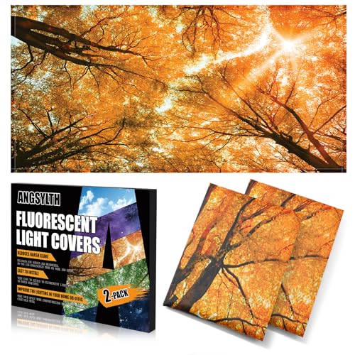 ANGSYLTH 2 Pcs Fluorescent Light Covers - 4 x 2 Feet Covers for Ceiling Lights, Magnetic Light Filters for Classroom, Office, Hospitals, Home (Autumn & Sunset) - color: Autumn & Sunset