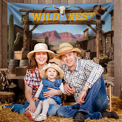 Wild West Backdrop 7X5FT, Wild West Rustic Town Theme Photography Background, Cowboy Cowgirl Party Decoration Banner Photo Props (7 * 5FT) - size: 7*5FT