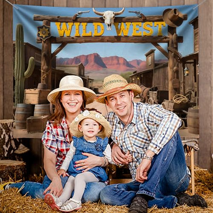 Wild West Backdrop 7X5FT, Wild West Rustic Town Theme Photography Background, Cowboy Cowgirl Party Decoration Banner Photo Props (7 * 5FT) - size: 7*5FT