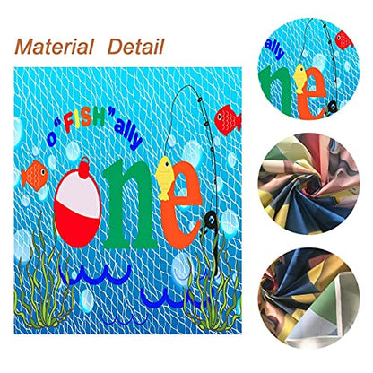 Gone Fishing 1st Birthday Party Customized Photography Backdrop, 8x8FT, O Fish Ally Blue Fishing Nets Bubbles Background, Photo Booth Studio Props BJYYLU358 - size: vinyl-8x8ft