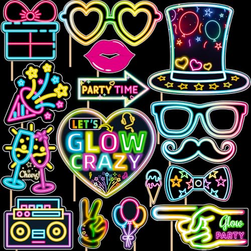 Glow in The Dark Party Supplies Photo Booth Props Neon Party Decorations Photobooth Props Let Glow Party Decorations for Birthday Baby Shower Party