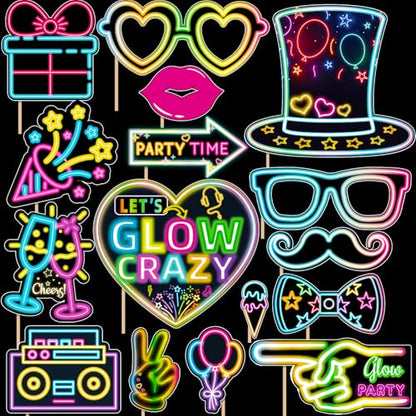 Glow in The Dark Party Supplies Photo Booth Props Neon Party Decorations Photobooth Props Let Glow Party Decorations for Birthday Baby Shower Party