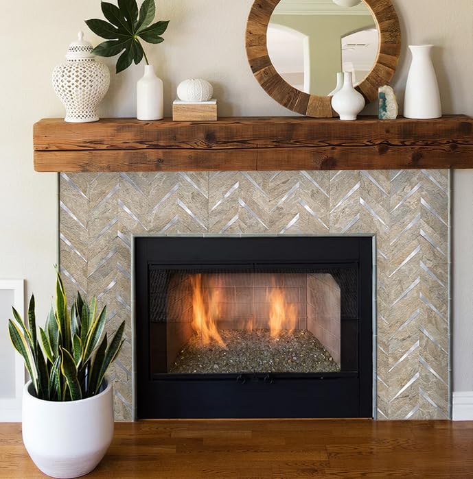DICOFUN 10-Sheet Sandstone Look Herringbone Peel and Stick Backsplash for Kitchen, PVC Mixed Metal Gold Chevron Stick on Backsplash Wall Tiles - color: Sandstone and Metal Silver, size: 10 Sheets, 12"x12"x0.12"