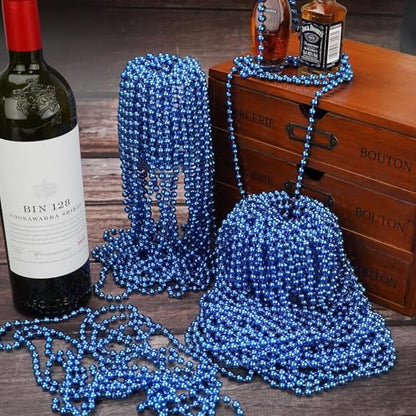 YAXINRUI 12 PCS Blue Bead Necklaces, Mardi Gras Christmas Bead Necklaces, Blue Patriotic Necklace, 33 Inch Round Beaded Necklaces for Mardi Gras Christmas 4th of July Festive Events - color: Blue, size: 12 Pcs