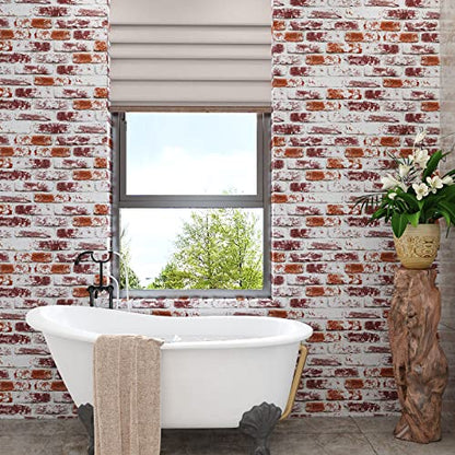 VaryPaper Rustic Painted Red Brick Peel and Stick Wallpaper Brick Contact Paper 17.7''x78.7'' 3D Faux Brick Wallpaper Self Adhesive Removable Wallpaper for Kitchen Backsplash Bedroom Walls Fireplace - color: Red, size: 17.7" x 78.7"