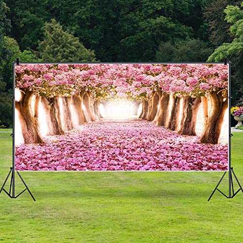 AOFOTO 20x10ft Spring Cherry Blossom Backdrop Sweet Pink Flowers Tree Floral Petal Boulevard Photography Background Baby Shower Photo Studio Props Girl Infant Adult Artistic Portrait Vinyl Wallpaper - size: 20x10ft