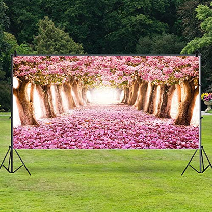 AOFOTO 20x10ft Spring Cherry Blossom Backdrop Sweet Pink Flowers Tree Floral Petal Boulevard Photography Background Baby Shower Photo Studio Props Girl Infant Adult Artistic Portrait Vinyl Wallpaper - size: 20x10ft