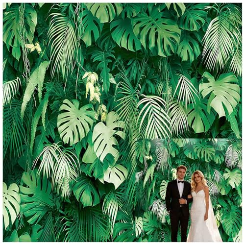 8x8FT Jungle Safari Plants Photo Background Hawaiian Luau Green Tropical Palm Leaves Photography Backdrop Birthday Party Baby Shower Polyester Decorations Supplies Banner - size: 8x8FT