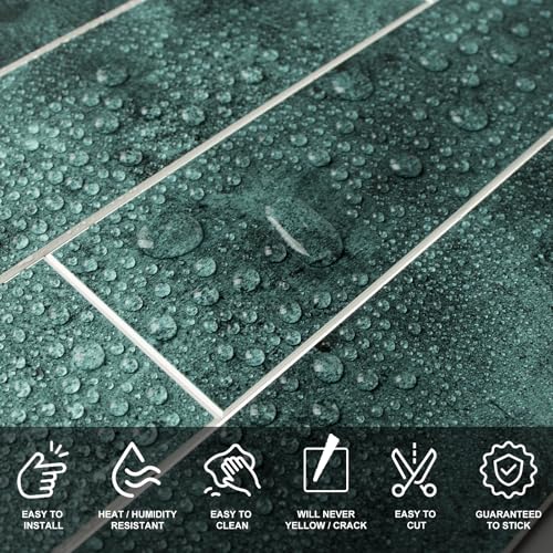 24-Pieces Peel and Stick Tiles for Kitchen Backsplash, New Upgrade Design 12" x 3"SPC Subway Backsplash Tiles, Marble Green Premium Finger Tiles（Green）. - color: Green, size: 10 Sheet