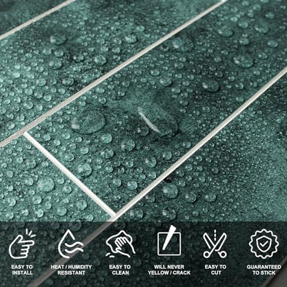 24-Pieces Peel and Stick Tiles for Kitchen Backsplash, New Upgrade Design 12" x 3"SPC Subway Backsplash Tiles, Marble Green Premium Finger Tiles（Green）. - color: Green, size: 10 Sheet