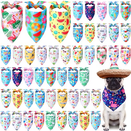 Sweetude 50 Pcs Dog Bandanas Bulk for Summer Hawaii Puppy Bandanas Adjustable Triangle Scarf Set Holiday for Small Medium Large Pet Costume Accessories (25.6 x 17.7 x 17.7 Inch, Flamingo) - color: Flamingo, size: 25.6 x 17.7 x 17.7 Inch