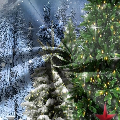 8x6 FT Christmas Scene Backdrop Xmas Tree Winter Forest Scene Wonderland North Pole Night Background Starry Sky Moon Reindeer Santa Claus Christmas Decorations Family Photo Shoot Booth Props - size: 8x6 FT