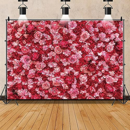 Renaiss 7x5ft Pink Red Rose Backdrop Flower Wall Wedding Photography Background Mother's Day Valentines Bridal Shower Girls Birthday Ceremony Party Decor Banner Floral Photo Studio Booth Props - size: 7x5ft