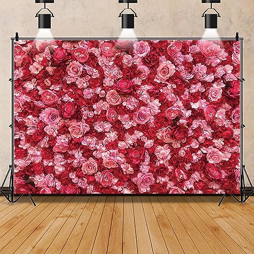 Renaiss 6x4ft Pink Red Rose Backdrop Flower Wall Wedding Photography Background Mother's Day Valentines Bridal Shower Girls Birthday Ceremony Party Decor Banner Floral Photo Studio Booth Props - size: 6x4ft