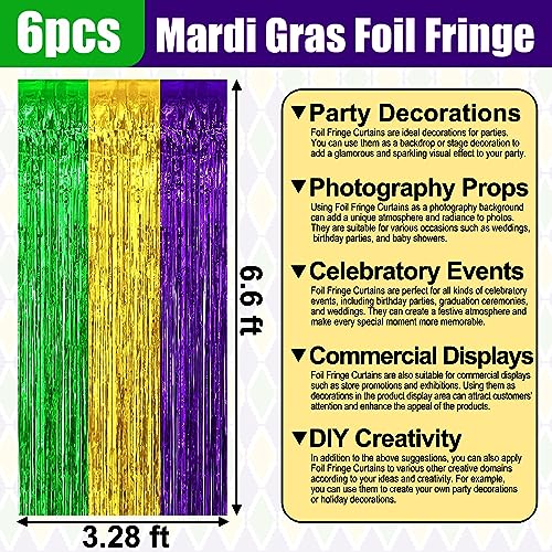6 Pack Gold Green Purple Foil Fringe Curtain Backdrop, 3.28Ft x 6.6Ft Metallic Tinsel Foil Fringe Streamer Curtains for Photo Booth, Christmas Day, Thanksgiving, Wedding, New Year Party Decorations - color: Gold Green Purple