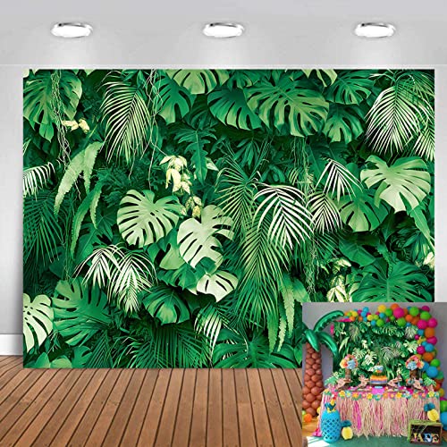 7x5FT Jungle Safari Plants Photo Background Hawaiian Luau Green Tropical Palm Leaves Picture Photography Backdrop Birthday Party Baby Shower Polyester Decorations Supplies Banner - size: 7X5FT