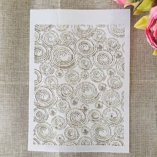 TIAMECH A4 Reusable Annual Ring Stencil for Painting - Tree Annual Ring Texture Layering Template, DIY Wall Art, Wood Furniture, Scrapbook & Crafts (8.3x11.7inch) - style: Annual Ring