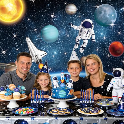 AIBIIN 8x6ft Outer Space Photo Backdrop Universe Planet Star Galaxy Astronaut Rocket Photography Background Kids Boy Birthday Party Decorations Banner Photo Props - size: 8x6ft