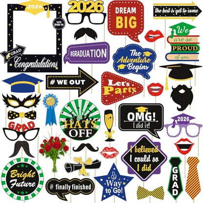 36pcs Graduation Photo Booth Props, Grad Photo Props, Graduation Decorations Class of 2026, 2026 Photo Booth Props Set for Graduation Party Favors Supplies Decorations, 2026 Grad Party Pose Signs