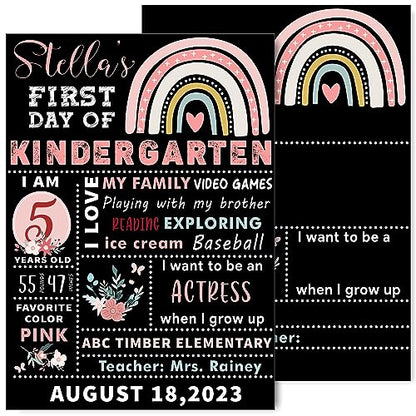 Whaline First and Last Day of School Chalkboard Cute Double-Sided Board Sign Back to School Boho Rainbow Flower Reusable Erasable Photo Prop for Students from Pre-K to College, 13.8 x 9.8 Inch