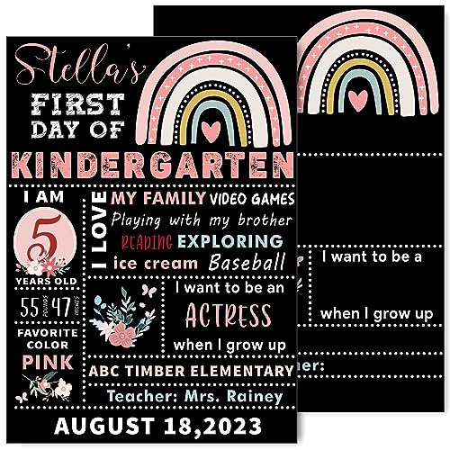 Whaline First and Last Day of School Chalkboard Cute Double-Sided Board Sign Back to School Boho Rainbow Flower Reusable Erasable Photo Prop for Students from Pre-K to College, 13.8 x 9.8 Inch