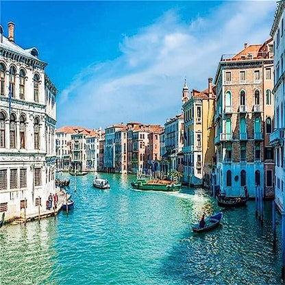 AOFOTO 8x8ft Italy Venice Photography Backdrop Water City Streetscape Italian Themed Party Decorations Background for Restaurant Canal Gondolas European Trip Birthday Portrait Photoshoot Props - size: 8x8ft