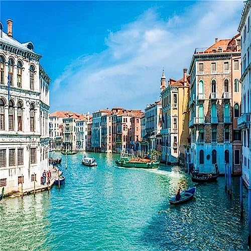 AOFOTO 8x8ft Italy Venice Photography Backdrop Water City Streetscape Italian Themed Party Decorations Background for Restaurant Canal Gondolas European Trip Birthday Portrait Photoshoot Props - size: 8x8ft