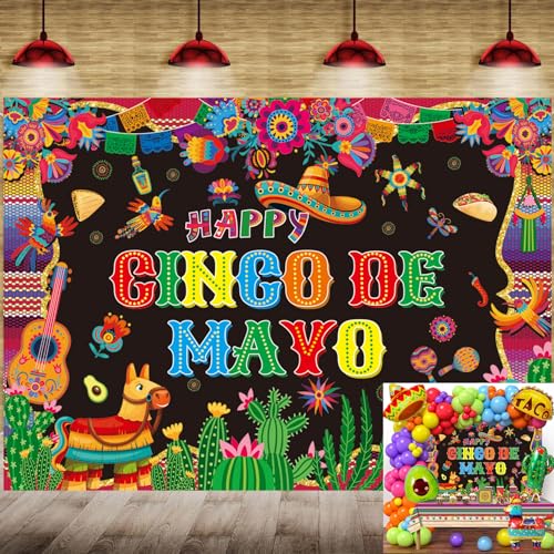Cinco De Mayo Banner Backdrop 7x5FT Mexican Fiesta Photography Background Mexican Theme Party Decorations Supplies Photo Props - size: 7x5FT：84'x60'