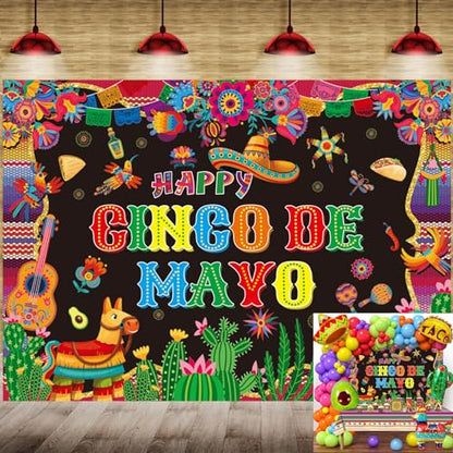 Cinco De Mayo Banner Backdrop 7x5FT Mexican Fiesta Photography Background Mexican Theme Party Decorations Supplies Photo Props - size: 7x5FT：84'x60'