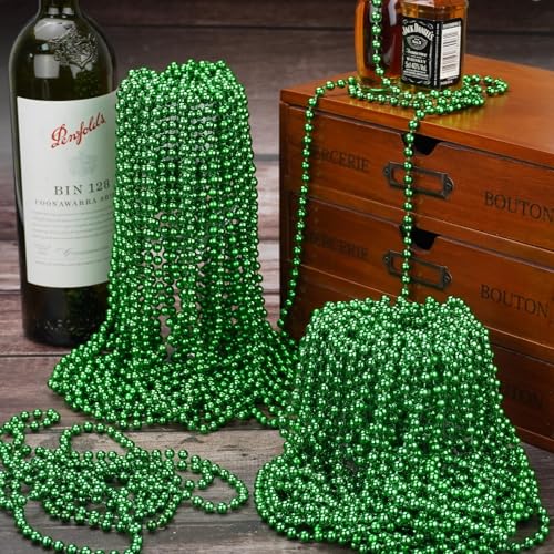 YAXINRUI 144 PCS St. Patricks Day Necklaces, Green Mardi Gras Christmas Bead Necklaces, 33" St. Patrick's Day Green Beads St. Patricks Day Accessories for Mardi Gras, St. Patricks Day Party Favors - color: Green, size: 144 Pcs