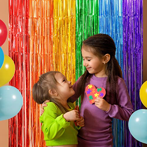 LOLStar Rainbow Party Decorations, 2 Pack 3.3x6.6ft Pride Decorations, Cartoon Birthday Decor Foil Fringe Curtains Rainbow Theme Backdrop, Streamers Photobooth Prop for Happy Kindergarten Graduation - size: 2 PACK