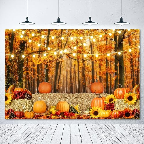 Thanksgiving Fall Backdrop for Photography 10x8ft Maple Forest Pumpkin Hay Photo Backdrop Autumn Thanksgiving Harvest Photoshoot Background Kids Baby Adult Fall Theme Party Birthday Banner - color: NSW09651
