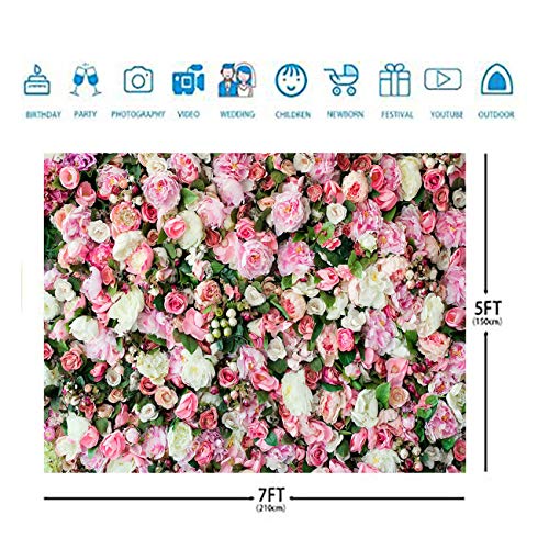 Spring Pink Rose Flower Theme Photography Backdrops 7X5ft Pink Floral Newborn Kids Wedding Bridal Shower Photo Background Anniversary Ceremony Couple Props