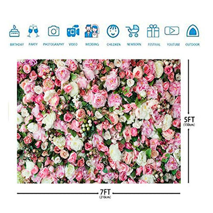 Spring Pink Rose Flower Theme Photography Backdrops 7X5ft Pink Floral Newborn Kids Wedding Bridal Shower Photo Background Anniversary Ceremony Couple Props