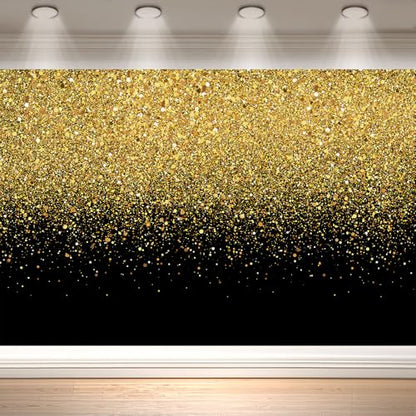 10x6.5 FT Black and Gold Backdrop for Photography Black and Gold Party Decorations Gold Glitter Birthday New Year Party Decor Background Photo Booth Props - size: 10x6.5 FT