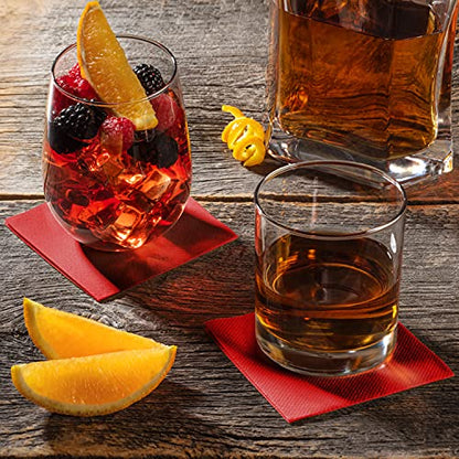 AMERICAN HOMESTEAD Red Cocktail Napkins - Premium 4.75"x4.75" Disposable Linen-Like Beverage Napkins - Bulk Square Party Bar Serviettes for Weddings, Parties, Events, and Everyday Use - 100 Count - color: Red, size: 4.75 x 4.75