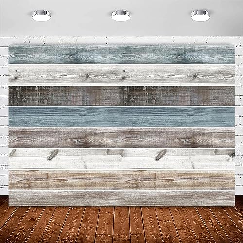 Wood Backdrop 7x5ft Rustic Countryside Wooden Wall Backdrops Brown White Blue Vintage Wooden Photography Background for Party Baby Shower Photo Shoot Cake Smash Photography Birthday Backdrop - color: Blue, size: 7x5ft