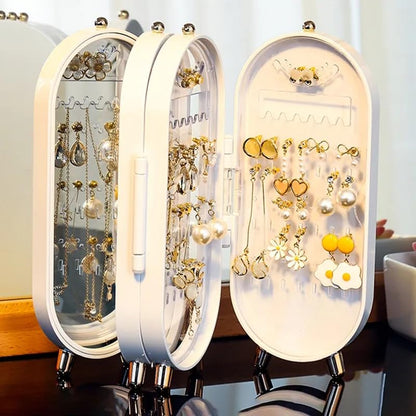 Tvoip Earring Organizer Stand，4-Layer Small Foldable Dustproof Jewelry Holder with 153 Holes For Women Earrings, Earring Backs, Necklaces,Display Jewelry Organizer (White) - color: White